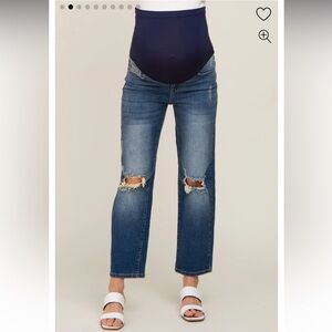 PinkBlush Medium Wash Distressed Knee Maternity Jeans